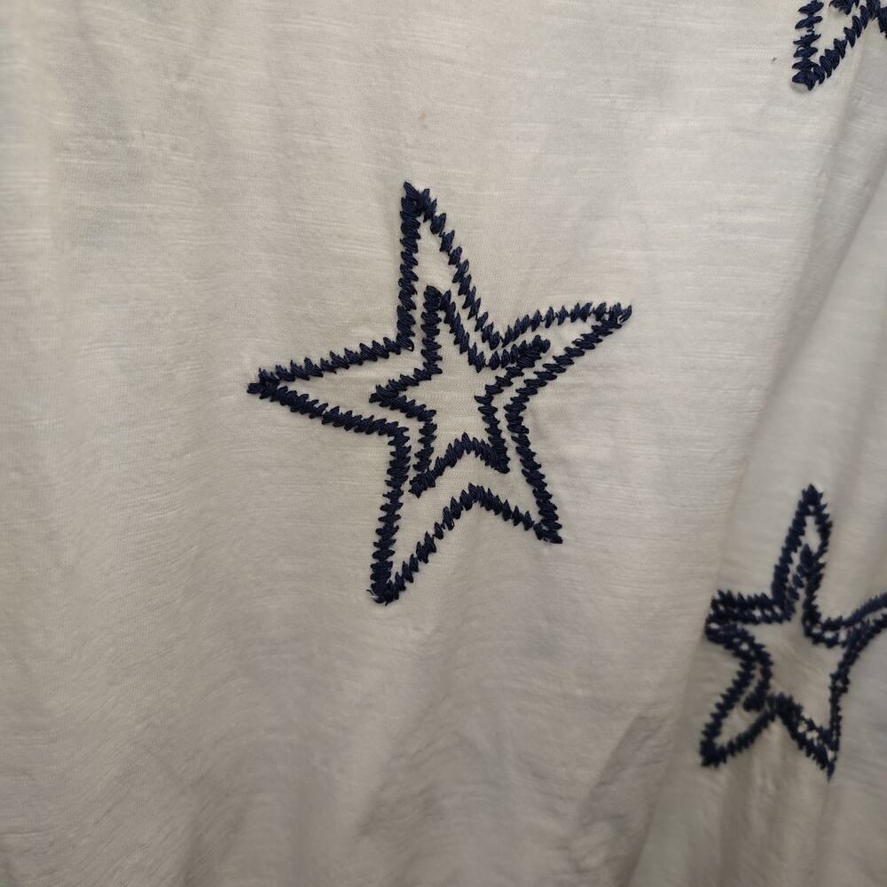 Karyn Seo XL White Embroidered Star Tee Boho Raw Edge Handmade India Top - Picture 10 of 15